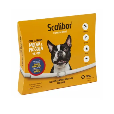 Scalibor Protector Band collare antiparassitario per cani di taglia media e piccola 48 cm, effetto repellente fino a 12 mesi contro flebotomi, zanzare, zecche, pulci. MSD Animal Health.