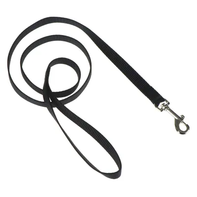 Musta nylonkoiran talutushihna, jossa metallinen karabiinihaka.