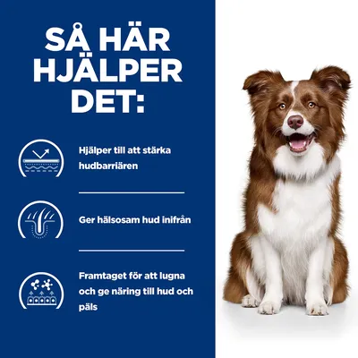 Så här hjälper det: Hjälper till att stärka hudbarriären, ger hälsosam hud inifrån, framtaget för att lugna och ge näring till hud och päls.
