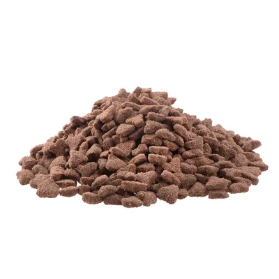 Braune Trockenfutterstücke in einer losen Anhäufung, geeignet für die Darstellung von Produktinhalt.