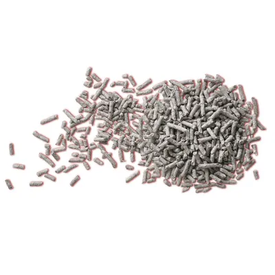 Grey cylindrical pellets shown in a loose pile, illustrating the product’s texture and shape for customer reference.