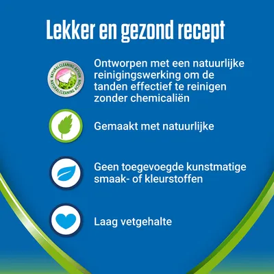 Lekker en gezond recept: natuurlijke reinigingswerking zonder chemicaliën, gemaakt met natuurlijke ingrediënten, geen kunstmatige smaak- of kleurstoffen, laag vetgehalte.