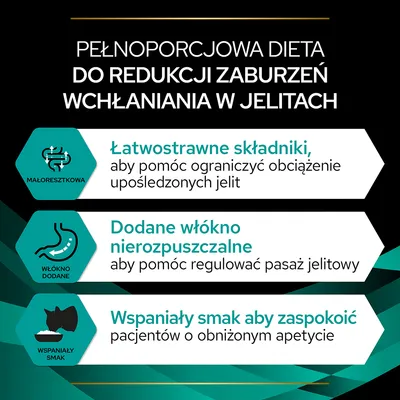 Pełnoporcjowa dieta do redukcji zaburzeń wchłaniania w jelitach: łatwostrawne składniki, dodane włókno nierozpuszczalne, wspaniały smak dla pacjentów o obniżonym apetycie.