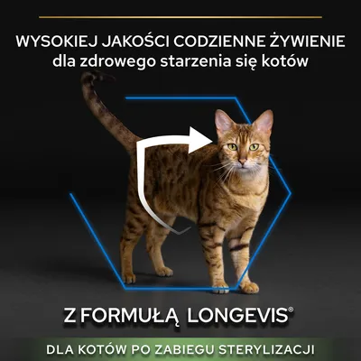 Wysokiej jakości codzienne żywienie dla zdrowego starzenia się kotów, z formułą LongevIs, dla kotów po zabiegu sterylizacji.