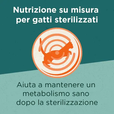 Nutrizione su misura per gatti sterilizzati. Aiuta a mantenere un metabolismo sano dopo la sterilizzazione.