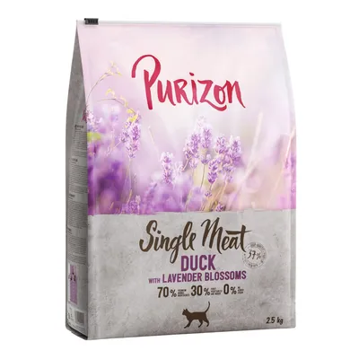 Purizon Single Meat Duck mit Lavendelblüten, 2,5 kg. 70% tierische Zutaten, 30% Gemüse und Kräuter, 0% Getreide. Trockenfutter für Katzen.