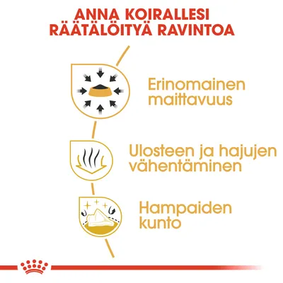 ANNA KOIRALLESI RÄÄTÄLÖITYÄ RAVINTOA. Erinomainen maittavuus, ulosteen ja hajujen vähentäminen, hampaiden kunto.