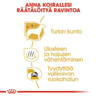 ANNA KOIRALLESI RÄÄTÄLÖITYÄ RAVINTOA. Turkinkunto, ulosteen ja hajujen vähentäminen, tyydyttää valikoivan ruokahalun.