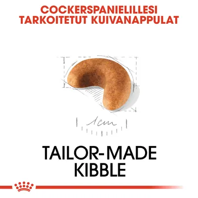 COCKERSPANIELELLESI TARKOITETUT KUIVANAPPULAT, Tailor-made kibble, nappulan koko noin 1 cm
