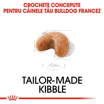 Crochete concepute pentru câinele tău Bulldog Francez. Tailor-made kibble. Imagine cu o croșetă de 1 cm diametru.