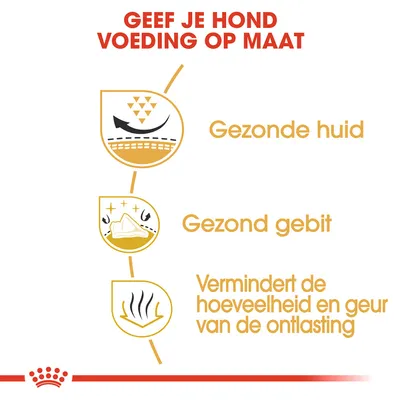 Geef je hond voeding op maat. Gezonde huid, gezond gebit, vermindert de hoeveelheid en geur van de ontlasting.