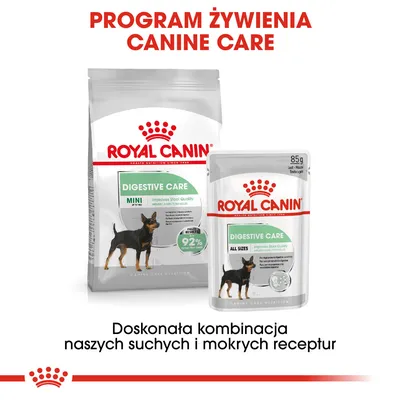 ROYAL CANIN Digestive Care Mini i All Sizes, sucha i mokra karma dla psów. Program żywienia Canine Care. Doskonała kombinacja naszych suchych i mokrych receptur.