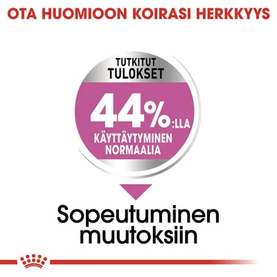Ota huomioon koirasi herkkyys. Tutkitut tulokset: 44 %:lla käyttäytyminen normaalia. Sopeutuminen muutoksiin.