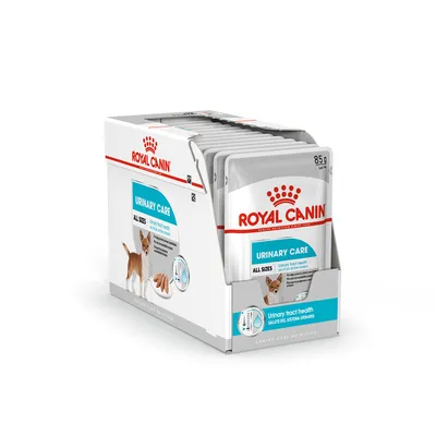Royal Canin Urinary Care ALL SIZES 85 g tasakos kutyaeledel multipack, dobozban, látható márkanévvel és terméknévvel.