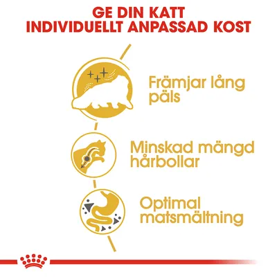 Ge din katt individuellt anpassad kost. Främjar lång päls, minskad mängd hårbollar, optimal matsmältning.