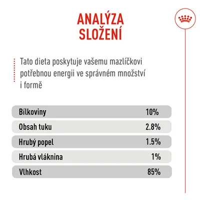 Analýza složení: bílkoviny 10 %, obsah tuku 2,8 %, hrubý popel 1,5 %, hrubá vláknina 1 %, vlhkost 85 %.