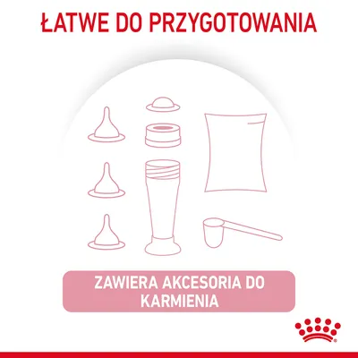 Łatwe do przygotowania. Zawiera akcesoria do karmienia: smoczki, butelka, miarka, woreczek. Tekst: ZAWIERA AKCESORIA DO KARMIENIA.