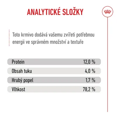 Analýza: bílkoviny 12,0 %, obsah tuku 4,0 %, hrubý popel 1,7 %, vlhkost 78,2 %. Analýza: bílkoviny 12,0 %, obsah tuku 4,0 %, hrubý popel 1,7 %, vlhkost 78,2 %.