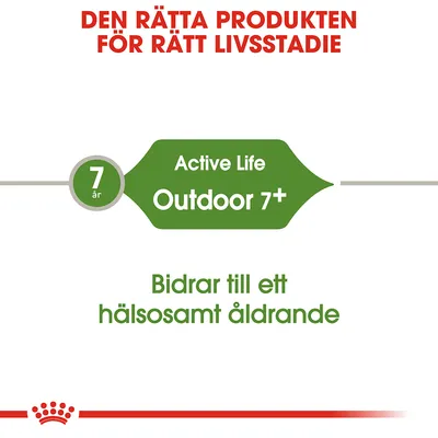Den rätta produkten för rätt livsstadie. 7 år Active Life Outdoor 7+. Bidrar till ett hälsosamt åldrande.