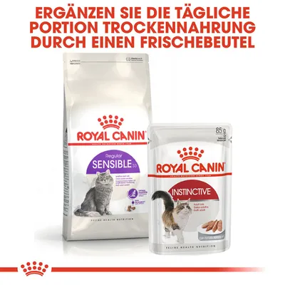 Royal Canin Regular Sensible 33 Trockenfutter und Instinctive Frischebeutel. Ergänzen Sie die tägliche Portion Trockenfutter durch einen Frischebeutel.