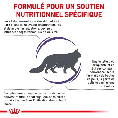 Formulé pour un soutien nutritionnel spécifique. Les chats peuvent avoir des difficultés à faire face à de nouveaux environnements et situations, ce qui peut influencer leur bien-être.