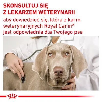 SKONSULTUJ SIĘ Z LEKARZEM WETERYNARII, aby dowiedzieć się, która z karm weterynaryjnych Royal Canin jest odpowiednia dla Twojego psa
