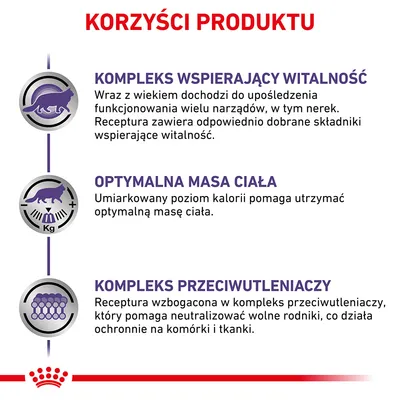 Korzyści produktu: kompleks wspierający witalność, optymalna masa ciała, kompleks przeciwutleniaczy. Opisy dotyczą wsparcia narządów, utrzymania masy ciała i ochrony komórek.