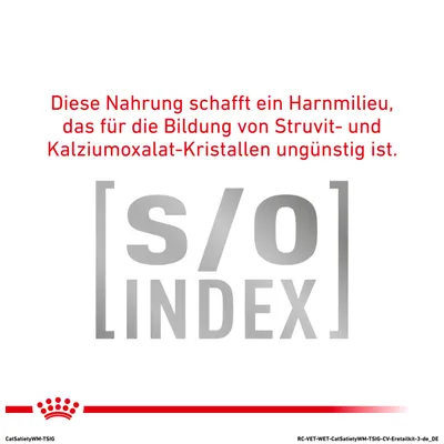 Ta hrana ustvarja urinsko okolje, ki ni ugodno za nastanek struvitnih in kalcijevo oksalatnih kristalov. S/O Index.