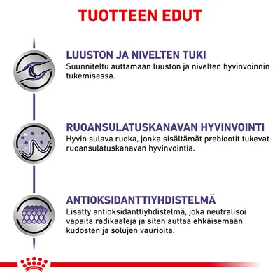 Tuotteen edut: luuston ja nivelten tuki, ruoansulatuskanavan hyvinvointi, antioksidanttiyhdistelmä. Sisältää prebiootteja ja antioksidantteja, tukee hyvinvointia.