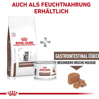 Royal Canin Gastrointestinal Kitten Trocken- und Feuchtnahrung. Besonders weiche Mousse für Kätzchen. Auch als Feuchtnahrung erhältlich.
