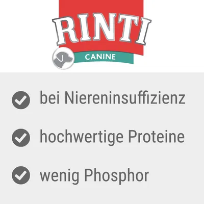 Rinti Canine. Primerno za ledvično insuficienco, vsebuje kakovostne beljakovine in malo fosforja.