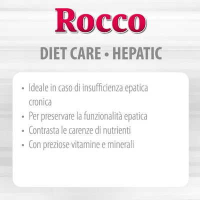 Rocco DIET CARE HEPATIC. Ideale in caso di insufficienza epatica cronica, preserva la funzionalità epatica, contrasta carenze di nutrienti, con preziose vitamine e minerali.