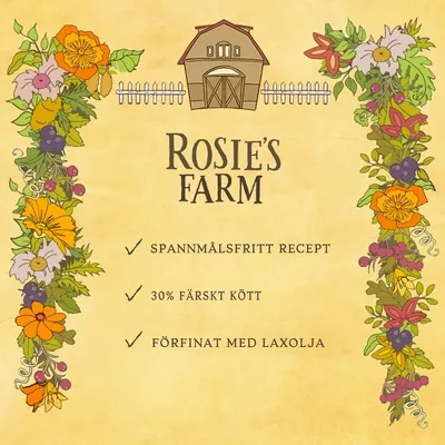Rosie's Farm. Spannmålsfritt recept, 30 % färskt kött, förfinat med laxolja.