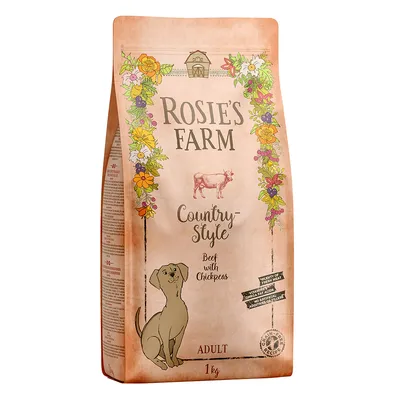 Rosie's Farm Country Style Adult Hundefutter, Rind mit Kichererbsen, 1 kg. Enthält frisches Fleisch, Vitamine, Omega-Fettsäuren, ohne künstliche Zusätze. Traditionelles Rezept.