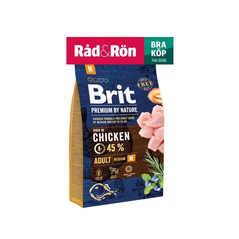 12 + 3 kg på köpet! 15 kg Brit Premium by Nature Adult M