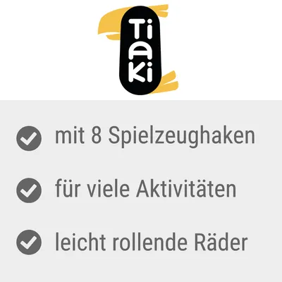 Tiaki. Mit 8 Spielzeughaken, für viele Aktivitäten, leicht rollende Räder.