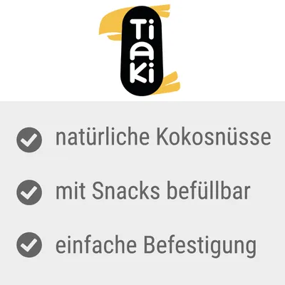 Tiaki. Naturlige kokosnødder, kan fyldes med snacks, nem montering.