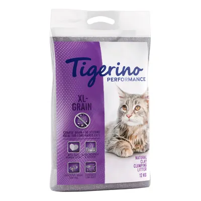Tigerino Performance XL-Grain kattsand, naturlig lera-klumpbildande, 12 kg. Grovkornig, idealisk för långhåriga katter, luktbindande, mycket dammfri, med babypuderdoft.