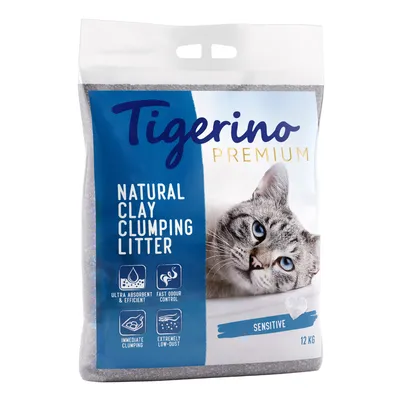 Tigerino Premium натурална глинена бентонитова тоалетна, ултра абсорбираща, бърз контрол на миризмата, моментално слепваща, изключително ниско съдържание на прах, Sensitive, 12 кг.
