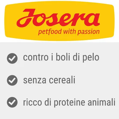Josera petfood with passion. Contro i boli di pelo, senza cereali, ricco di proteine animali.