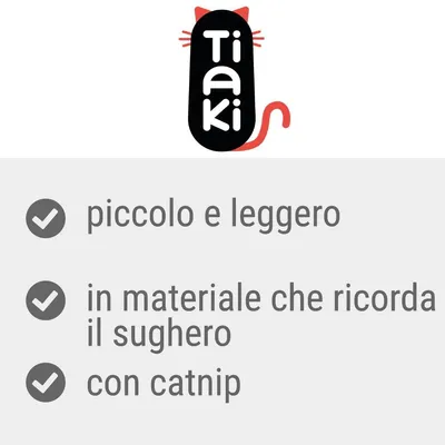 Tiaki, piccolo e leggero, in materiale che ricorda il sughero, con catnip