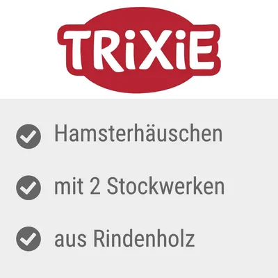 TRIXIE. Hamsterhäuschen, mit 2 Stockwerken, aus Rindenholz. Texte en allemand.