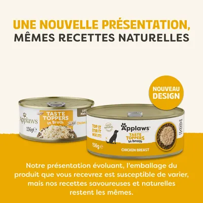 Applaws Taste Toppers en bouillon, poitrine de poulet, 156 g. Nouveau design, mêmes recettes naturelles. L'emballage peut varier, la recette reste inchangée. Applaws Taste Toppers en bouillon, poitrine de poulet, 156 g. Nouveau design, mêmes recettes naturelles. L'emballage peut varier, la recette reste inchangée.