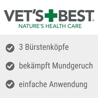 Vet's Best. Nature's Health Care. 3 borstelkoppen, bestrijdt slechte adem, eenvoudig in gebruik.
