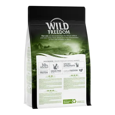 Wild Freedom nourriture pour chats, 30 % de viande fraîche, recette sans céréales, adaptée à l'espèce, protéines de qualité, matériau recyclable.