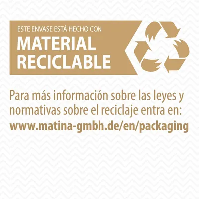 Este envase está hecho con material reciclable. Para más información sobre reciclaje: www.matina-gmbh.de/en/packaging