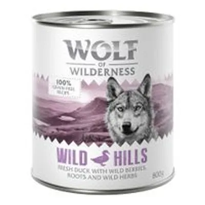 Wolf of Wilderness Wild Hills, 100% getreidefrei, frische Ente mit Waldbeeren, Wurzeln und Wildkräutern, 800g Dose.