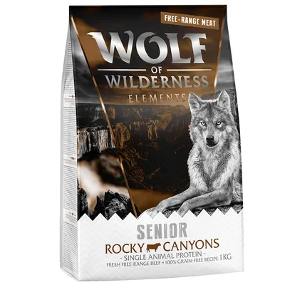 Wolf of Wilderness Elements Senior Rocky Canyons, egyféle állati fehérje, friss szabadon tartott marhahús, 100% gabonamentes recept, 1 kg.
