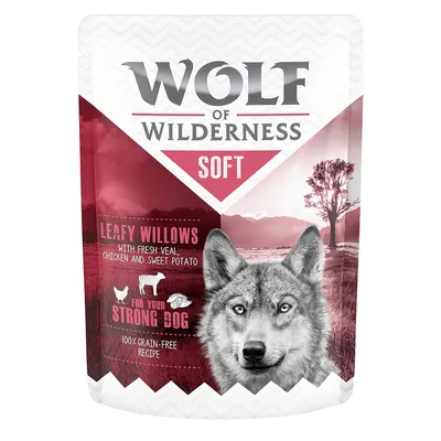 Wolf of Wilderness Soft Leafy Willows с свежей телятиной, курицей и бататом. Для сильных собак. 100% беззерновой рецепт.