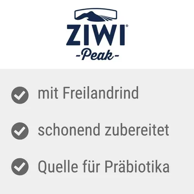 Ziwi Peak. Mit Freilandrind, schonend zubereitet, Quelle für Präbiotika.